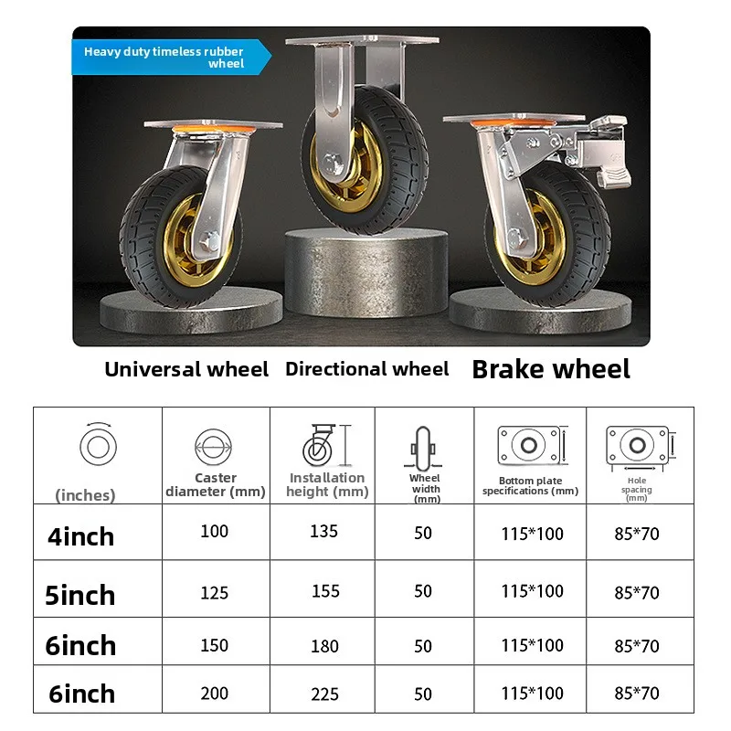 قطعة واحدة من عجلة كتم الصوت العالمية مقاس 3/4/5 بوصة - عجلة مطاطية مرنة ناعمة لعربات وأثاث شديدة التحمل - مساعد متحرك #6