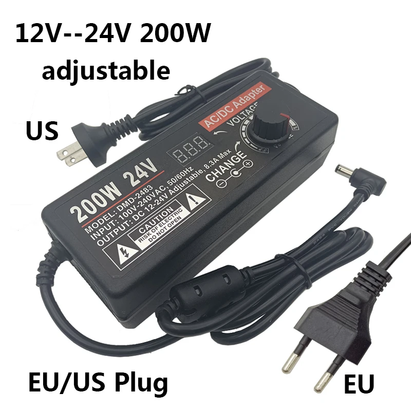 12V to 24V 8.3A 200W Multi Voltage ac dc Adjustable Power Supply 14V 15V 16V 17V 18V 19V 20V 22V Regulated Power Supply 5.5*2.5