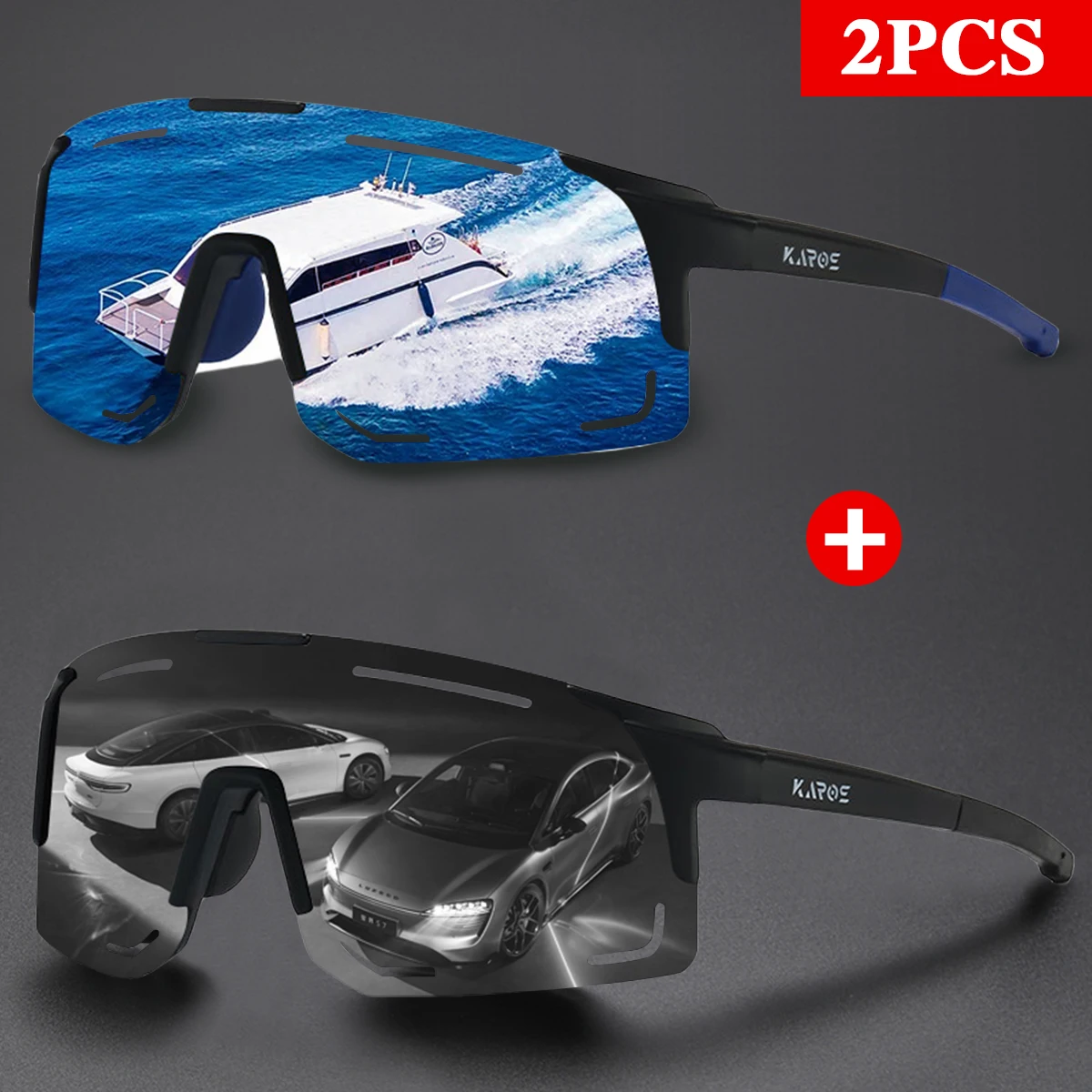 KAROS 2PCS Cycling Glasses Men Women Outdoor Sports Running Driving Sunglasses UV400 Road Bike Running Glasses