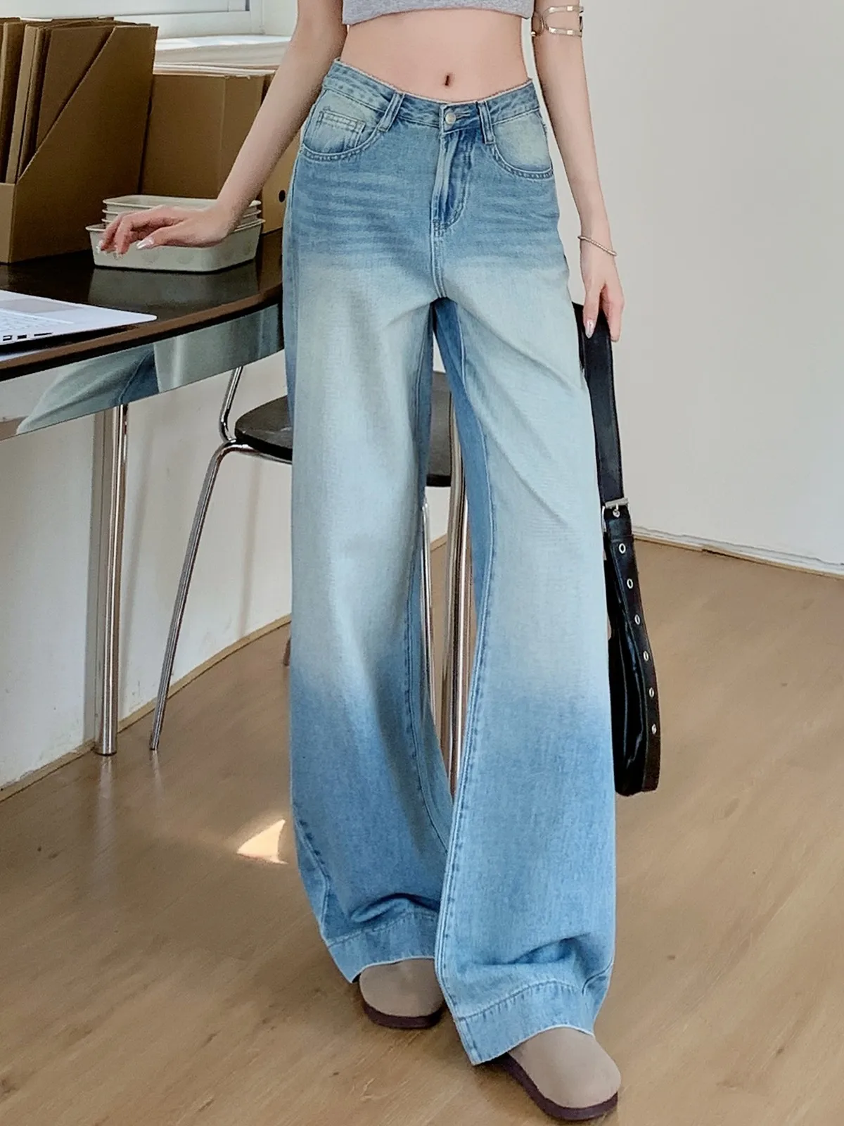 ZHISILAO New Classic Vintage Straight Jeans Women Y2k Soft Cotton Blue Full Length Denim Pants Summer 2024