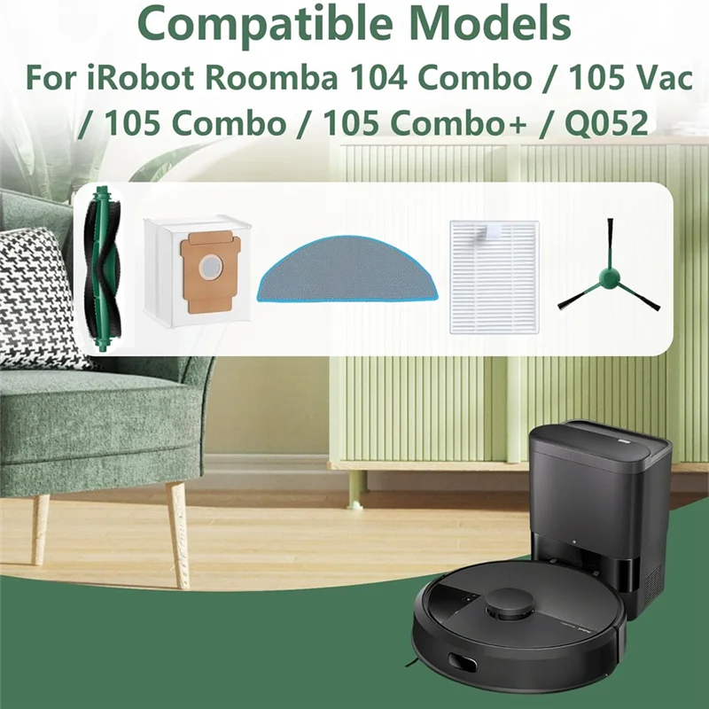 

ABLD Сменные основные боковые щетки, фильтр, мешки для пыли для Irobot Roomba 104 Combo/105 Vac/105 Combo/105 Combo + Q052 Пылесос P