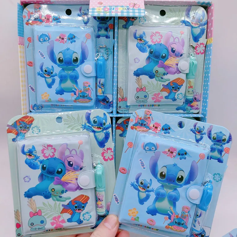 Disney Anime Stitch Notebook With Pen Kawaii Lilo & Stitch Portable Notepad Mini Notebook Set Cartoon Children Stationery