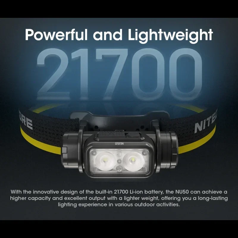 NITECORE NU50 USB-C Rechargeable Headlamp Max 1400 Lumens Lightweight Beam Distance 130 Meter White Red Light 21700 Headlight