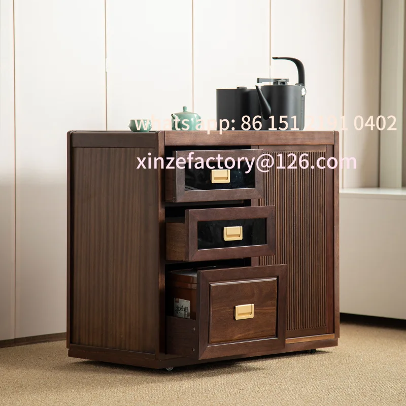 خزانة شاي من خشب الجوز الأسود الاسكندنافي قابلة للتخصيص، غلاية قهوة الباكليت المتنقلة من الخشب الصلب، تخزين طاولة جانبية متكاملة #3