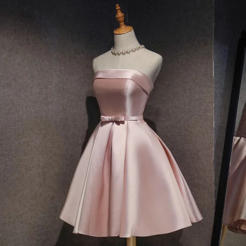 Sweet Memory-Vestido corto de satén para mujer, traje de dama de honor rosa, elegante, para fiesta de boda, Noche y graduación, 2024