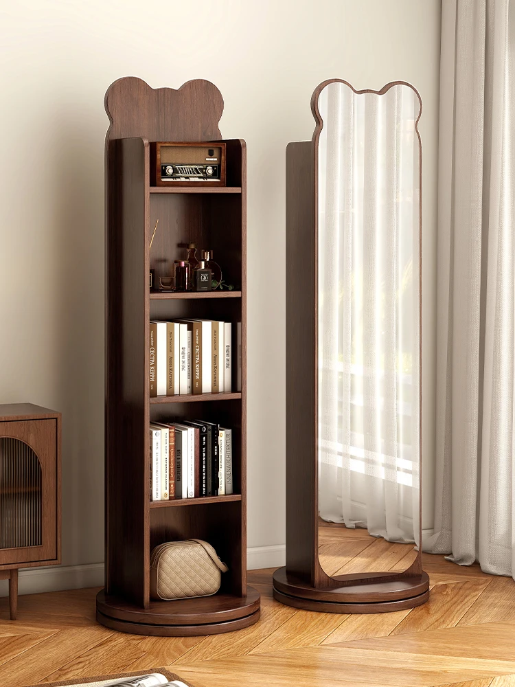 

Bear bookshelf rotating moving full-length mirror full-length floor newspaper bookshelf integrated storage