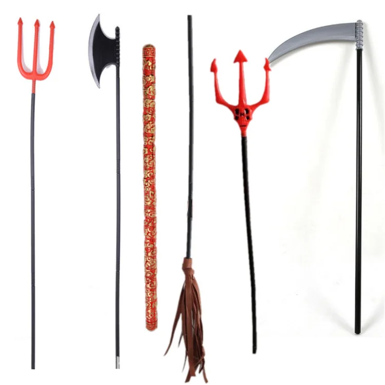 Divertente grande forchetta triangolare falce ascia scopa pieghevole in plastica accessori per feste cosplay di Halloween