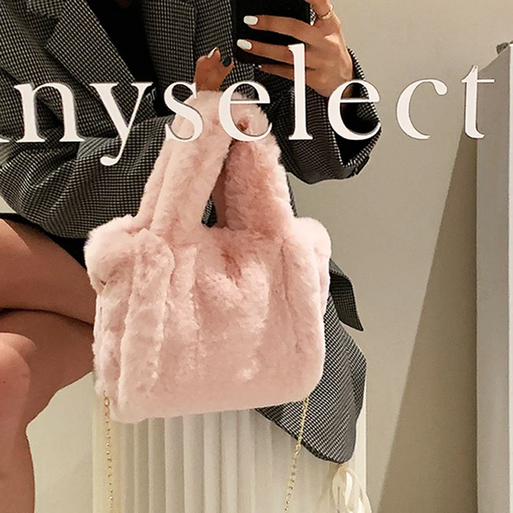 Plush Fluffy Tote Bag For Women S/L Messenger Bag Faux Fur Handbag Ladies New Trend Furry Clutch Bags Fashion Satchel Bag Purse