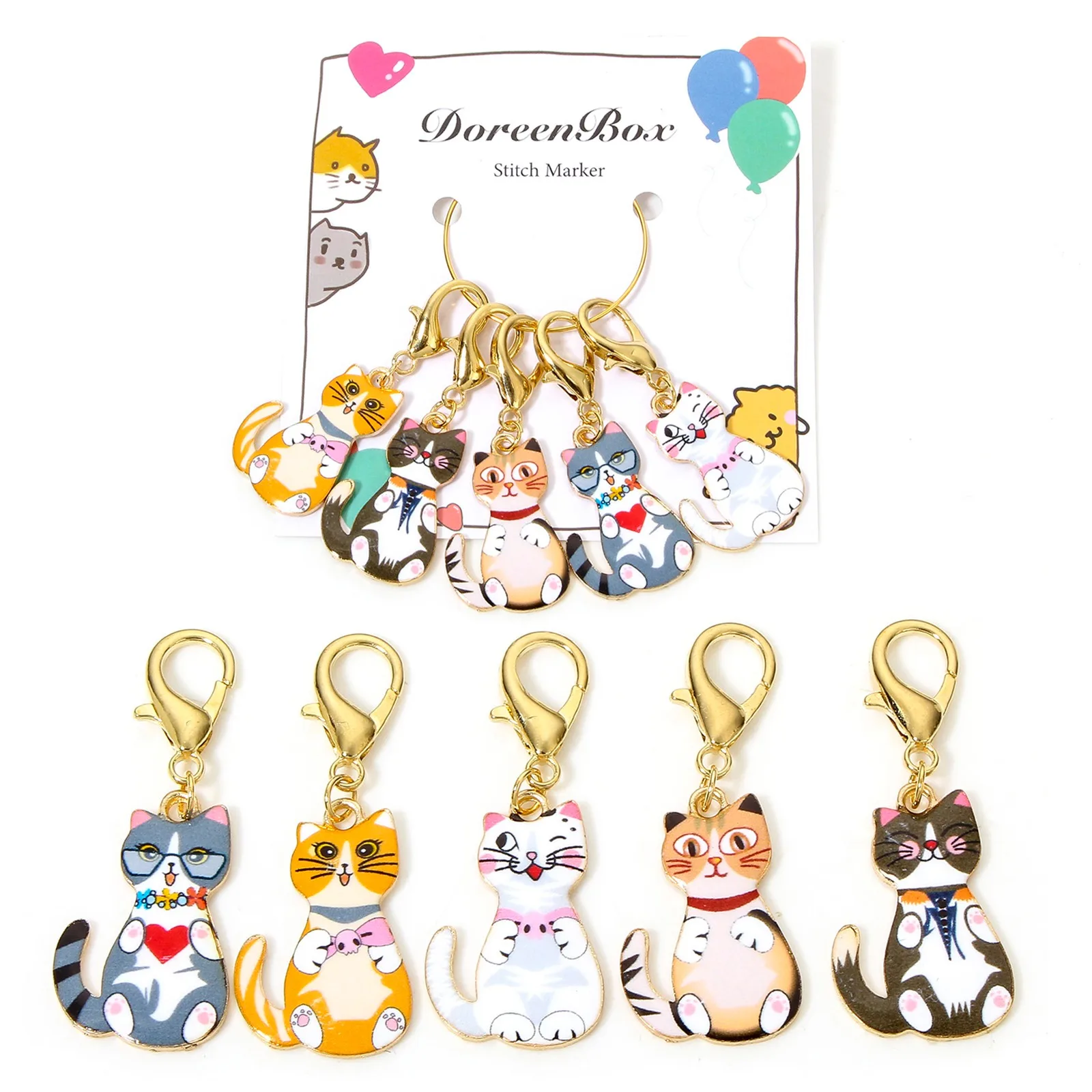 5pcs/Set Knitting Stitch Markers Cat Animal Multicolor Enamel Clip On Charms Needle Clip Crochet Stitch Lock Knit Sewing Tool