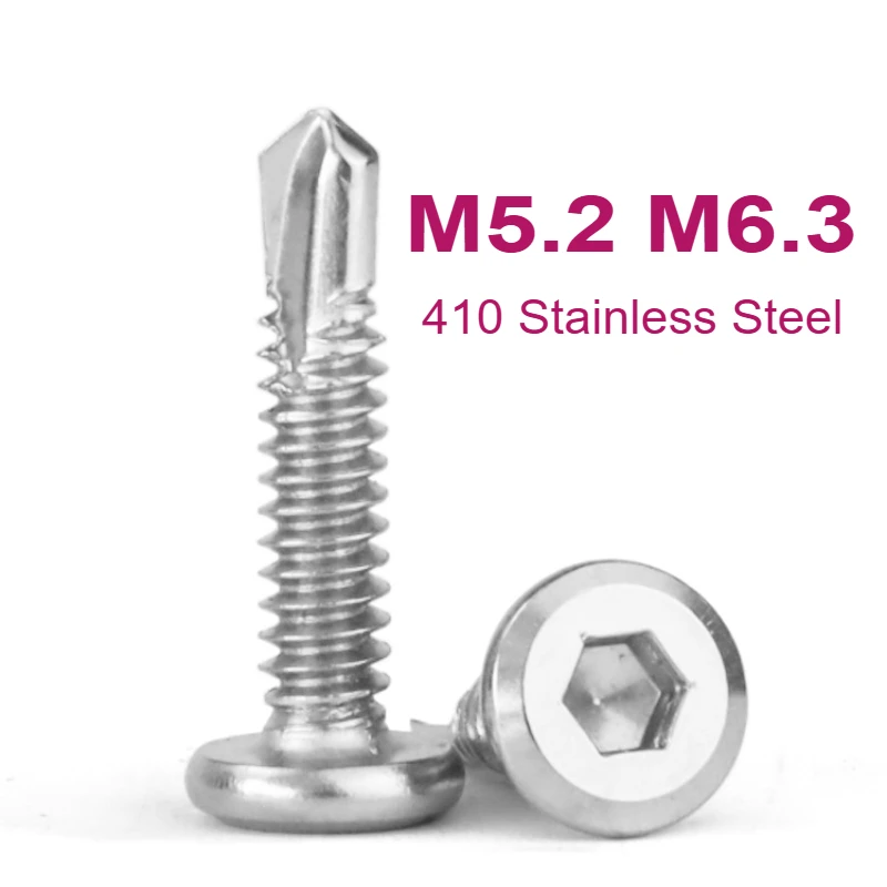 M5.2 M6.3 410 Stainless Steel Flat Head Hexagonal Self Drilling Screw Hex Socket Self-tapping Screws Allen Drilling Tail Bolt