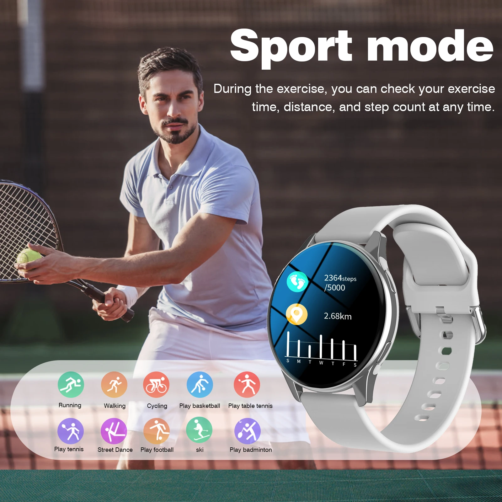 ساعة ذكية، تذكير بالمكالمات، عرض تذكير بالرسائل، وضع رياضي متعدد، تشغيل الموسيقى، مناسبة للرجال/النساء #5