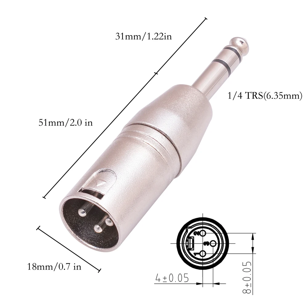 1/4" TRS to XLR Adapter, Balanced Quarter Inch 6.35mm Male to XLR Male Adapters