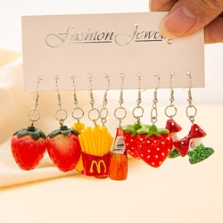 Fruit Dangle Drop Earring Set para mulheres, morango, cogumelo, menina, 5 pares