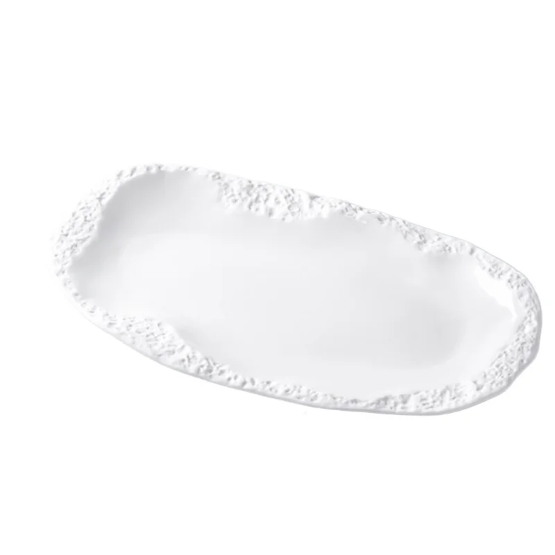 

12 Inch Restaurant Matte Ceramic Stone Pattern Dinner Plate Western Food Barbecue Plate Fish Plate Ceramic Tableware