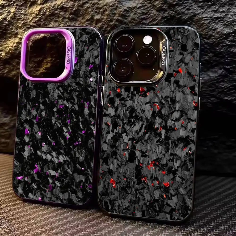 

Luxury Carbon Fiber Pattern Cool Phone Case For iPhone17,16,15,14,13,12,11 Plus,Pro Max Colored Silver Plated Inside Cover