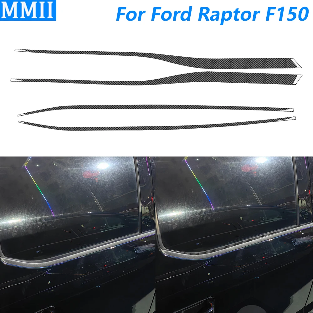 

For Ford Raptor F150 F-150 2015-2020 Carbon Fiber Door Exterior Window Side Panel Trim Strips Car Accessories Decoration Sticker