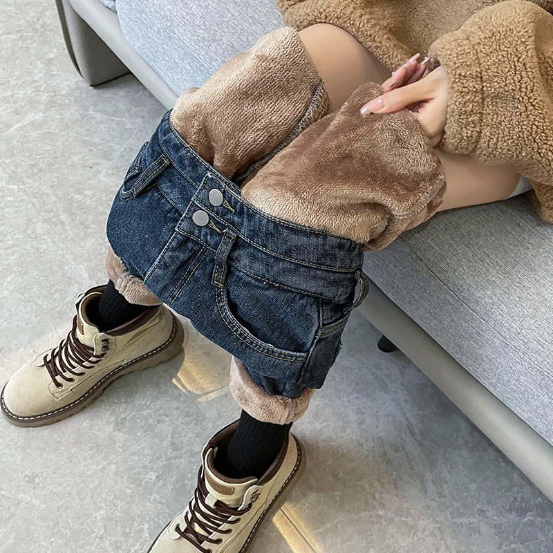

Fleece Thickened Winter Jeans for Women Loose Harem Pants Ankle Length Warm Velvet Fashion Korean Style Female Trousers
