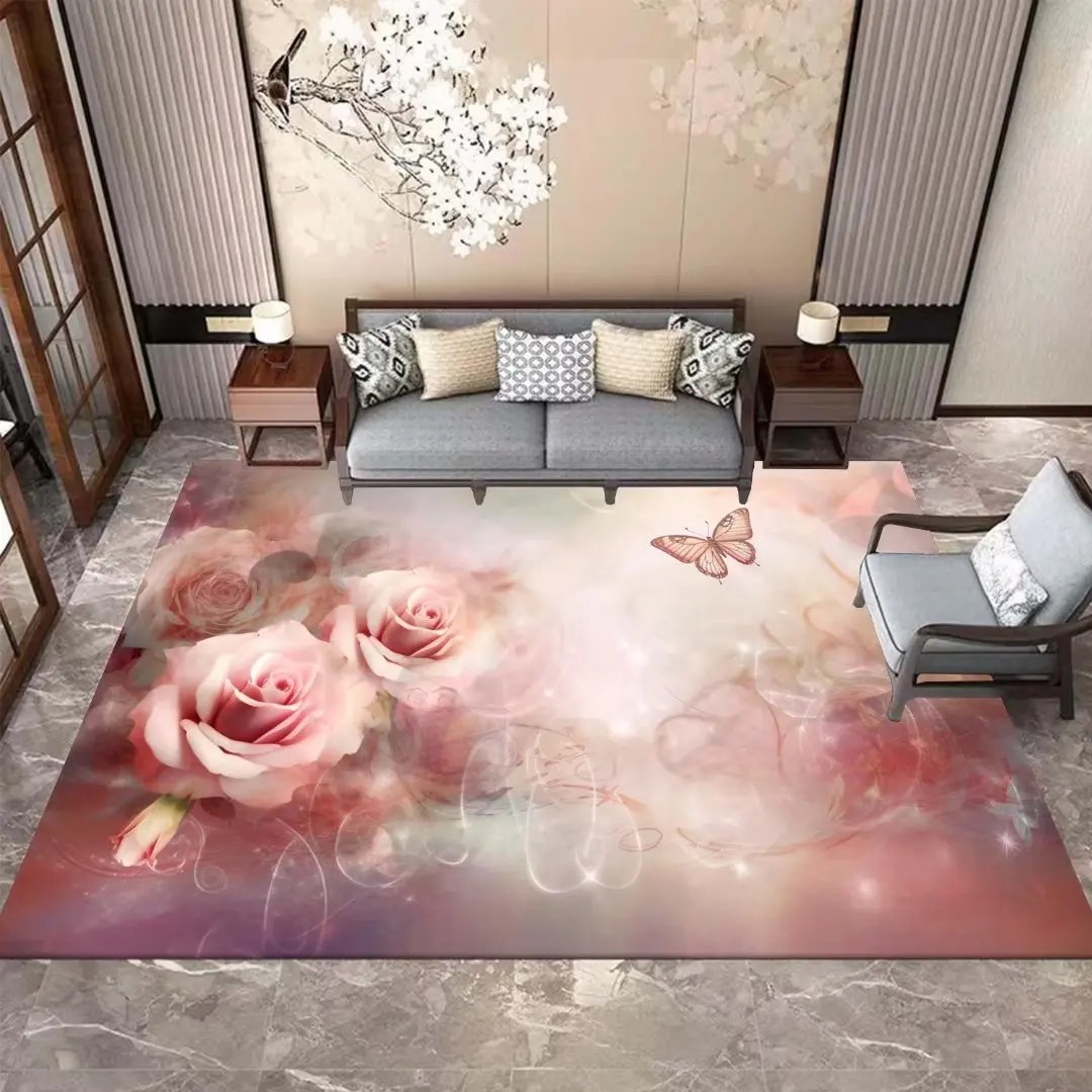 Pink Rose Style Carpet for Living Room Modern Flower Style Large Area Rugs for Bedroom Sofas Non-slip Coffee Tables Mats 160x230