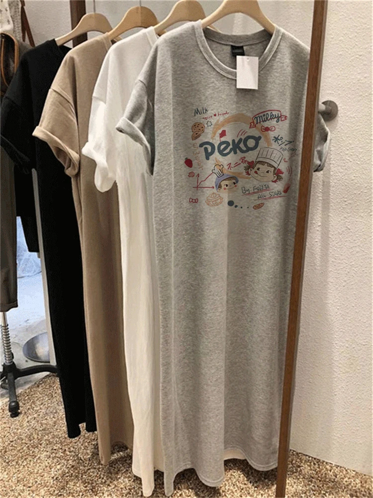 Été Faion blanc ort Sve t-shirt Dr femme ample mince fendu grande taille mi-longue genou Dr jupe trapèze