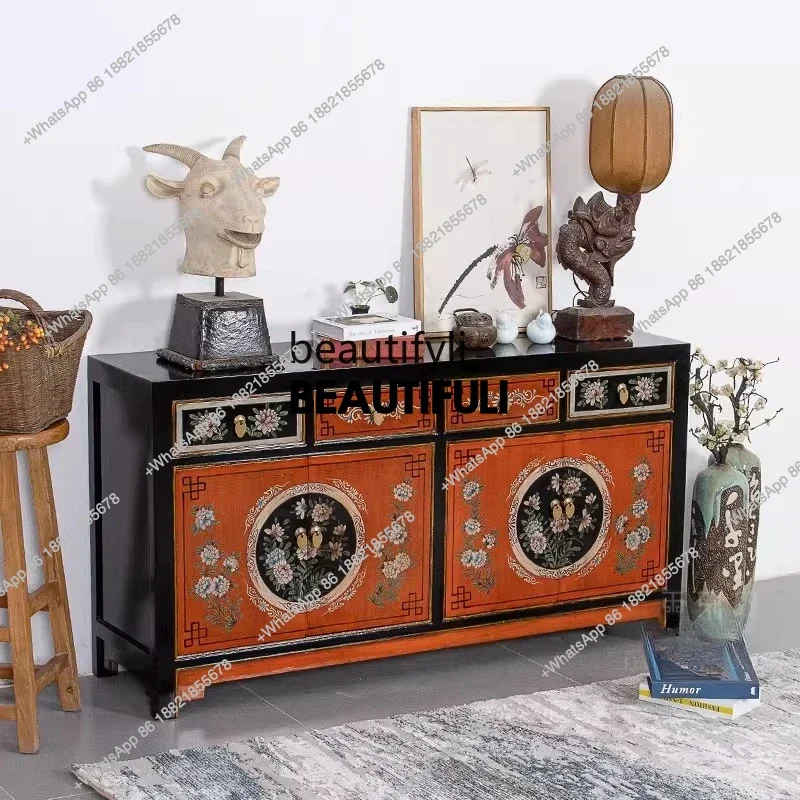 ss8350 retro dining side cabinets, solid wood porch cabinets for old painted storage, old furniture antique furnishings cabinets