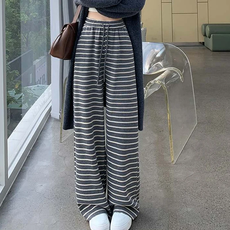 Spring and Autumn Thick Corduroy Casual Pants for Women, Loose and Versatile, Grey Casual Pants, Ins Floor Pants