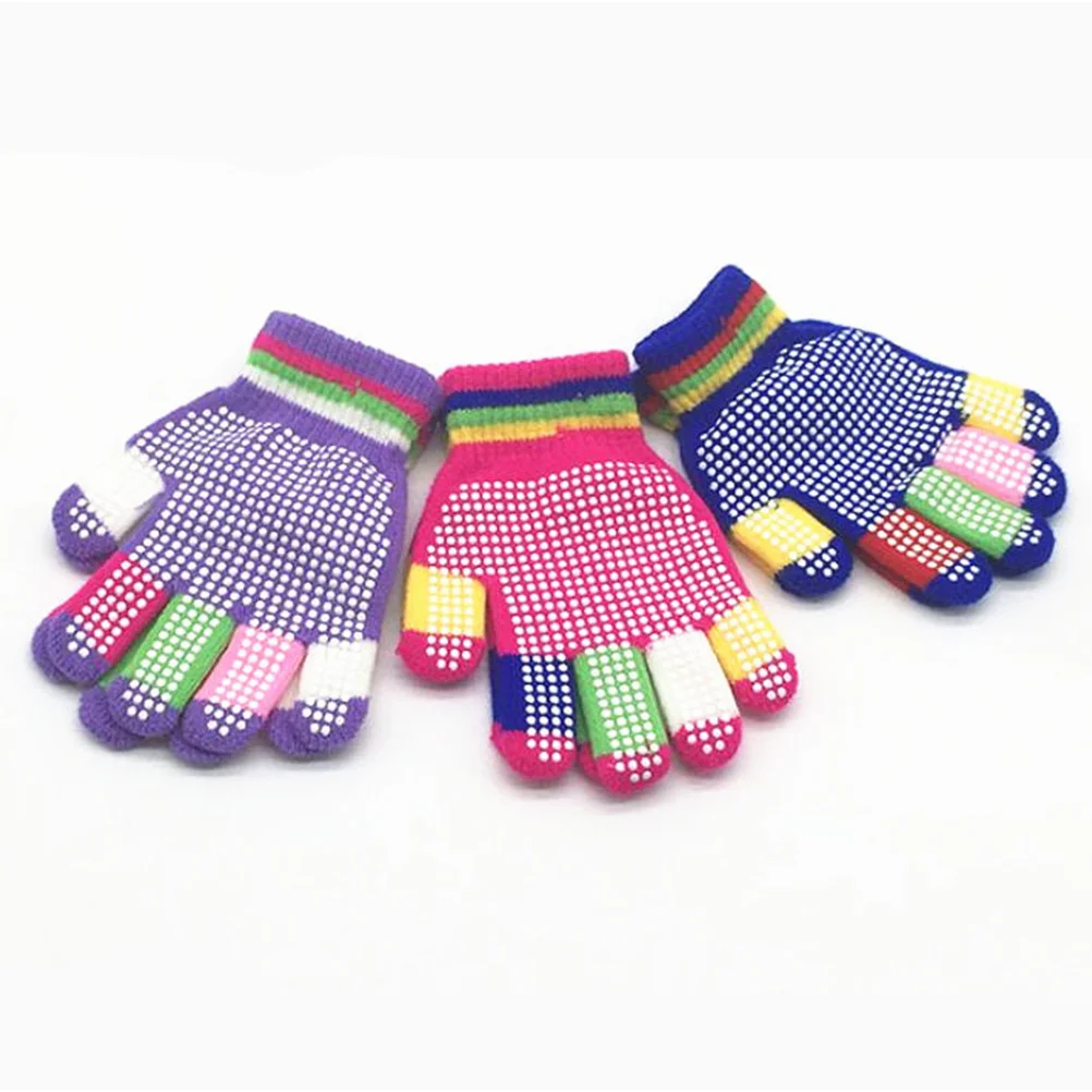 

12Pairs Kids Stretchy Winter Gloves Warm Anti-Slip Grip with Rubber Dots for Snow Play Outdoor Sports Random Color