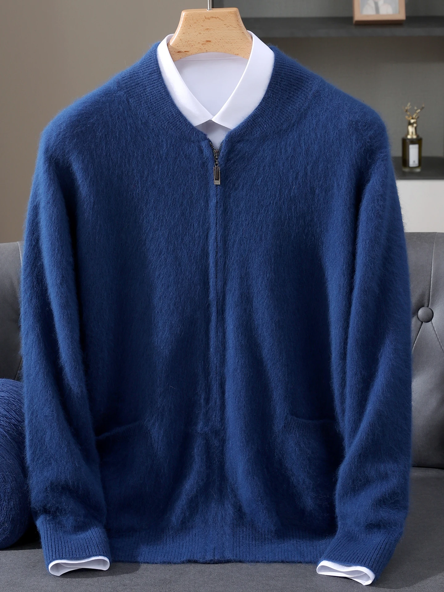 

New autumn and winter 100% pure mink sweater warm and comfortable knitted sweater zipper cardigan design sense top