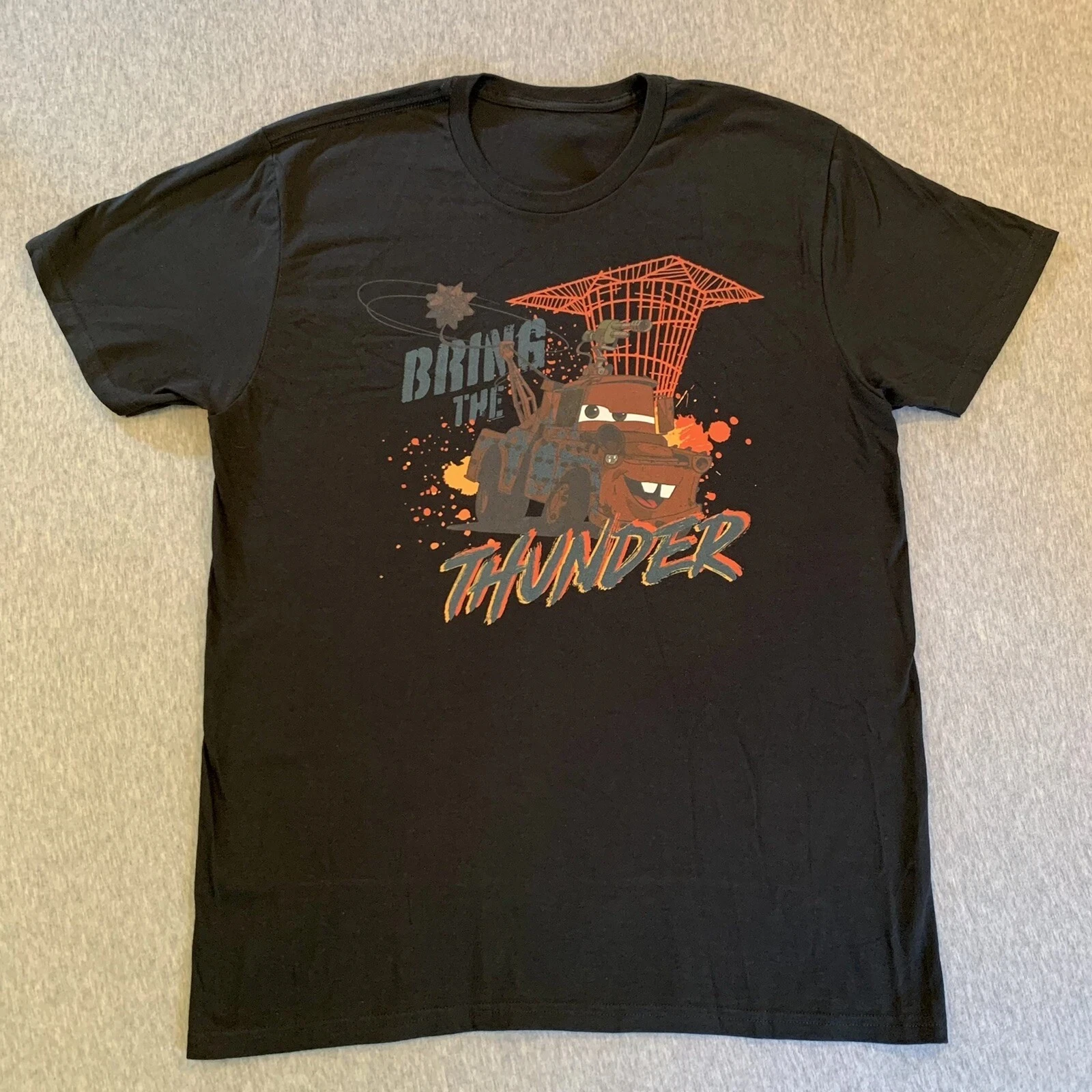 

2025 Disney Cars Mater Bring The Thunder T-Shirt Men’s Large Black Tees Tops Cotton Short Sleeve High Street