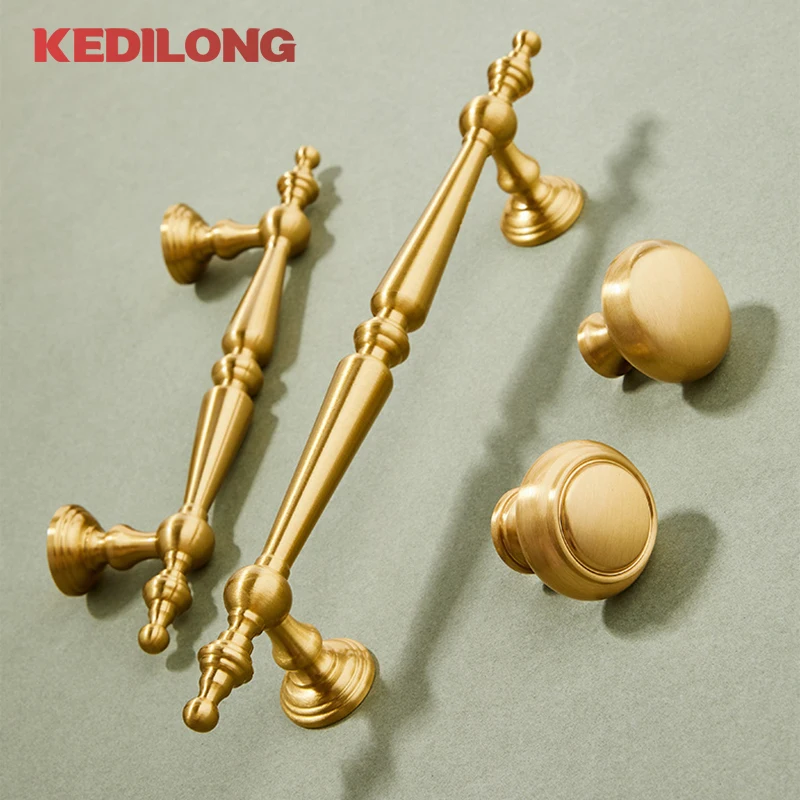 

KELDO French Light Luxury Solid Brass Gold Pull Handle Modern minimalist Kitchen Cabinet Drawer Long Handle