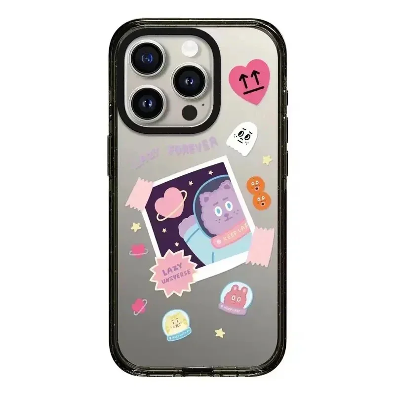 

Cartoon Space Bear Acrylic Black Border Phone Case Cover for IPhone 11 12 13 14 15 16 Pro Max Case