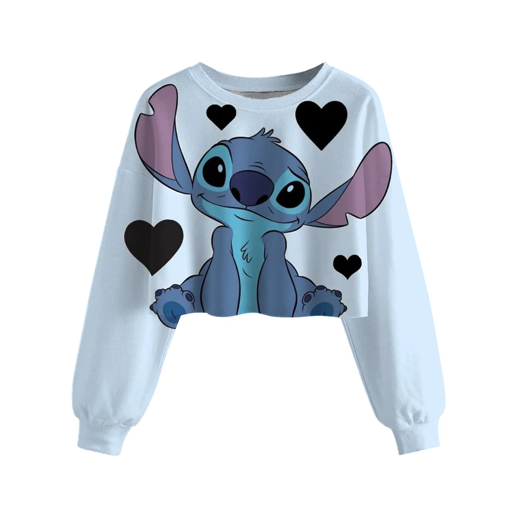 

Autumn kids girls clothes baby sweatshirt Disney Stitch print cartoon embroidered girls' hoodie Sweet crop pullover top