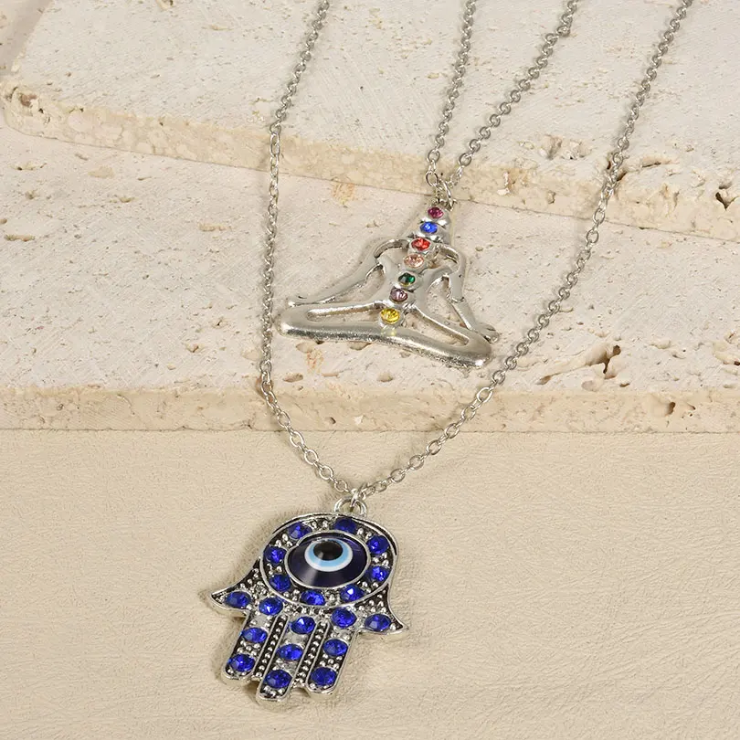 1Pc Vintage mujeres turco mal de ojo Hamsa mano colgante Collares DIYPunk hombres Espiritual Hamsa Palma amuleto de la suerte Collares joyería