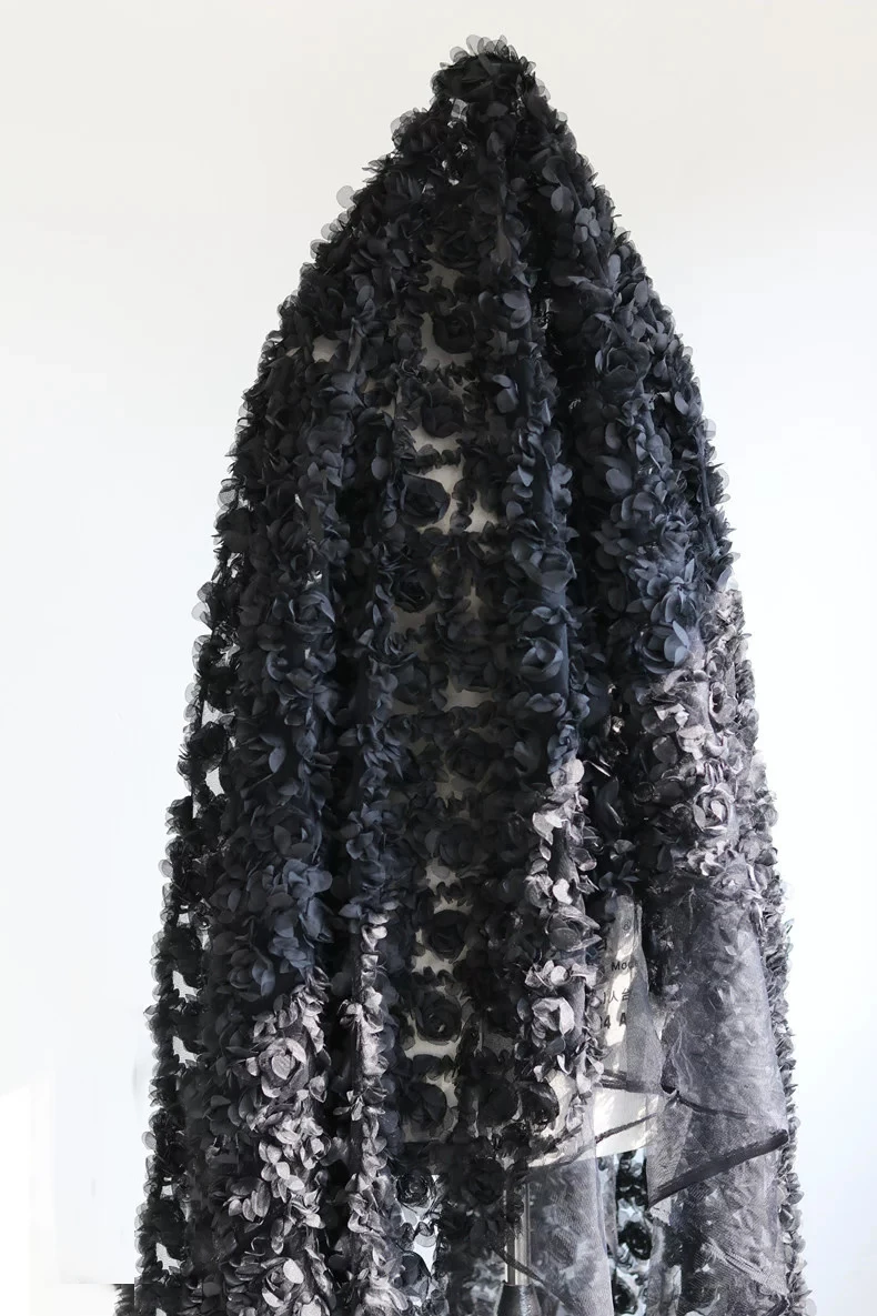 1 yarda de tela de encaje exquisita con flores de gasa 3D, tela Hanfu, tela de diseñador para vestidos formales y costura.