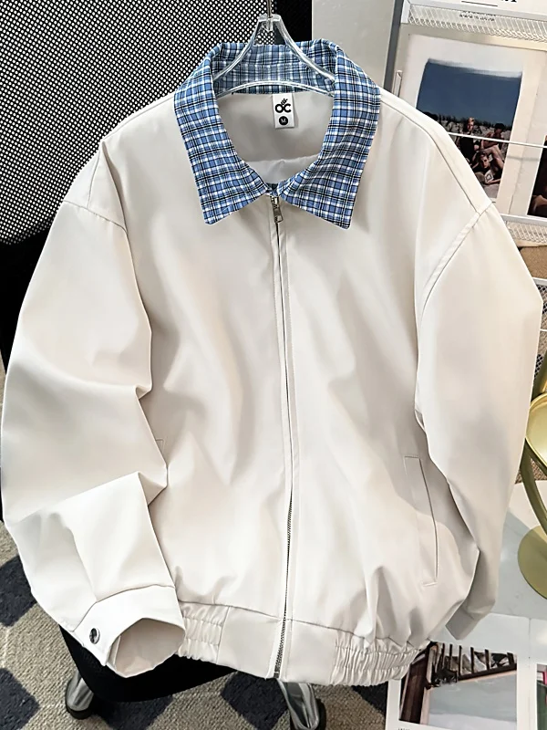 

Мужская куртка с клетчатым воротником в стиле пэчворк, осень 2025, новая универсальная повседневная рабочая одежда, модный американский бренд, свободный крой, длинный рукав