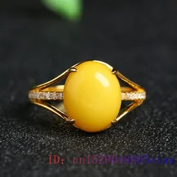 Yellow Amber Ring Fashion Lucky Charm Gemstone Zircon Women Gift Amulet Jewelry Natural Crystal