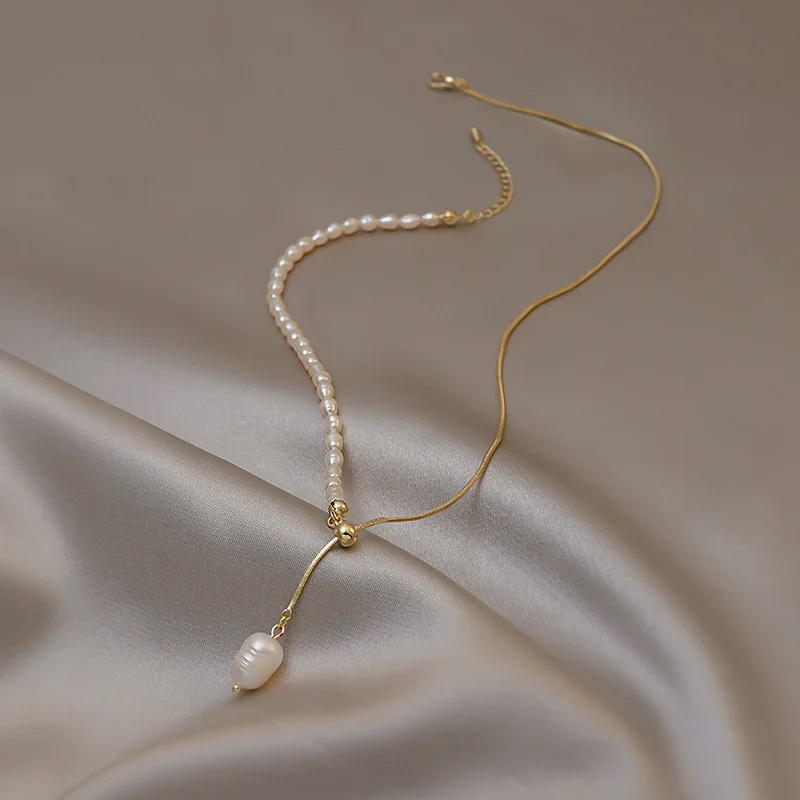 100 % natürliche Süßwasserperle, 14 Karat Gold gefüllt, trendige weibliche Anhänger-Halskette, Schmuck für Frauen, Schlangenketten, kein Verblassen – Detail 2