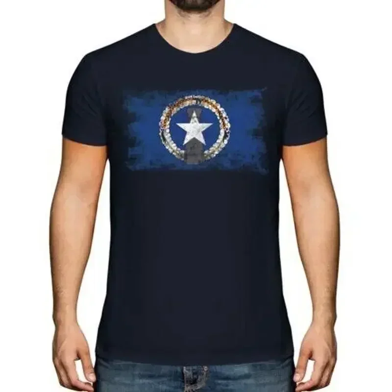 Camiseta masculina com bandeira das Ilhas Marianas do Norte, camiseta masculina com bandeira desgastada, presente