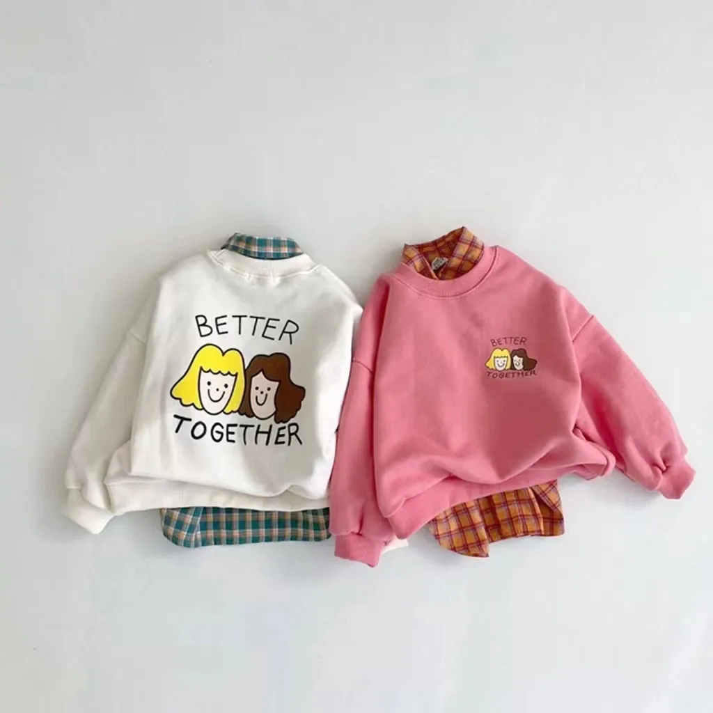 

TZ22121Korean Style New Fashion Cartoon Loose Sweatshirt Baby Spring Cute Set Back Girl Cute And Comfortable Clothing for Babies
