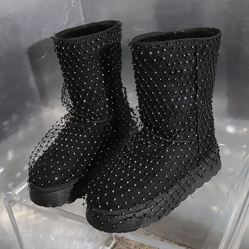 Designer Shoes Women 2024 Winter New Hollow Fishnet Fashion Women's Boots Warmth and Cold Protection Plus Size Ladies Shoes