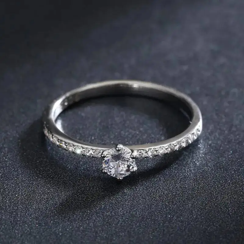 S925 Sterling Silver Round Real 4.5MM Moissanite Rings For Women Girls Cassic Wedding Statement Fine Jewelry Gift