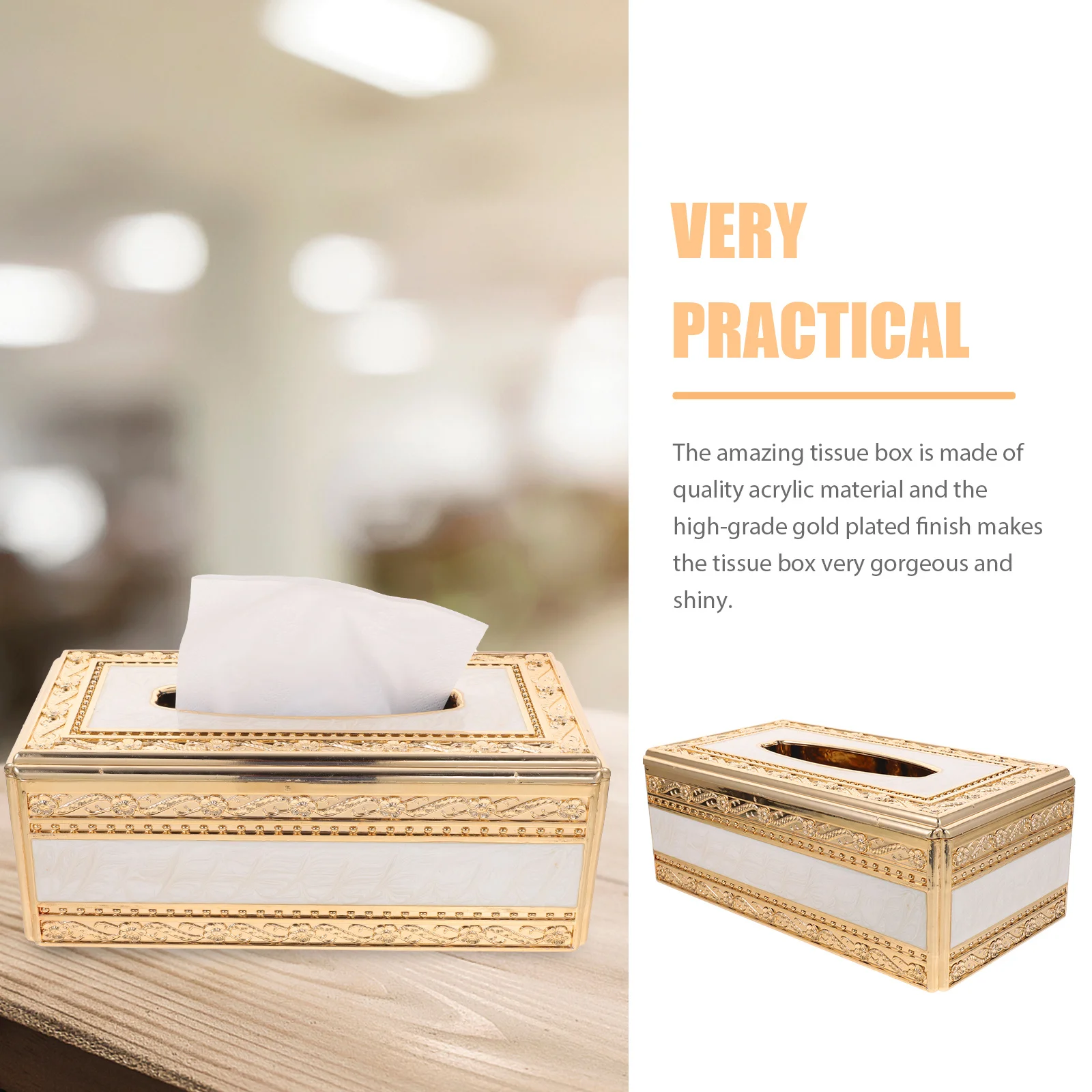 

Embossed Tissue Box Acrylic Gold Plated Paper Towel Holder For Home Restaurant Ktv Decorative Organizer Napkin Storage