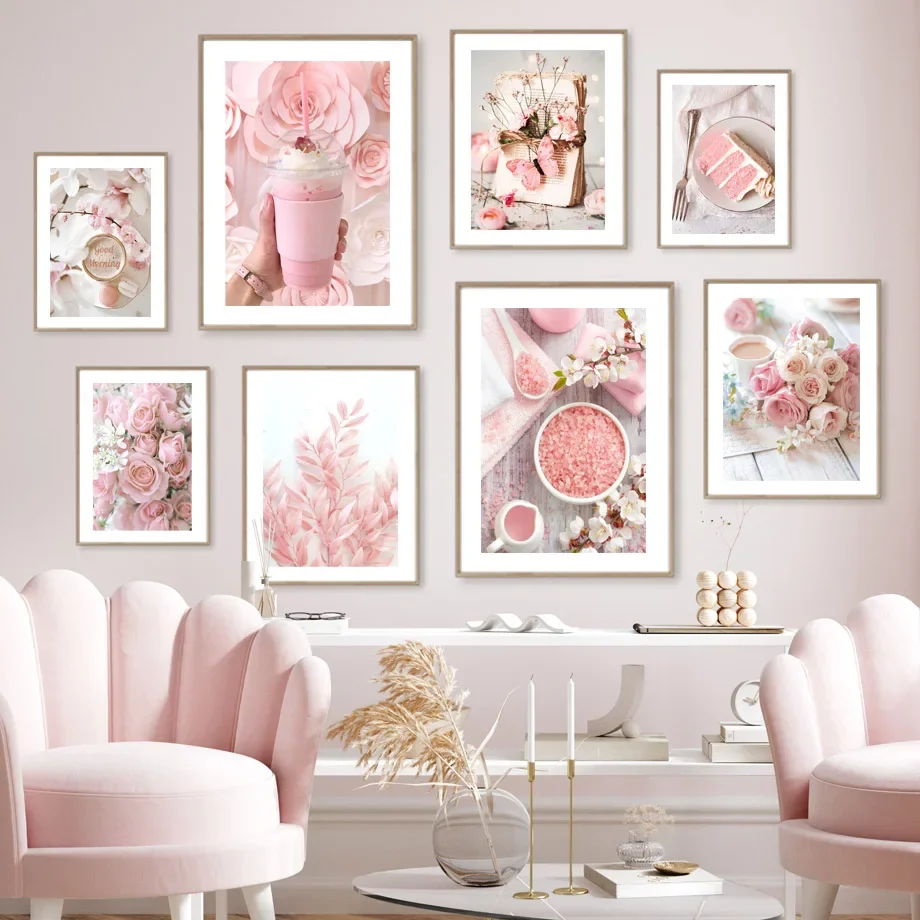 Pink Flower Ice Cream Cake Wall Art Canvas Painting Nordic Posters And Prints Wall Picture For Bedroom Home Decoration Aesthetic