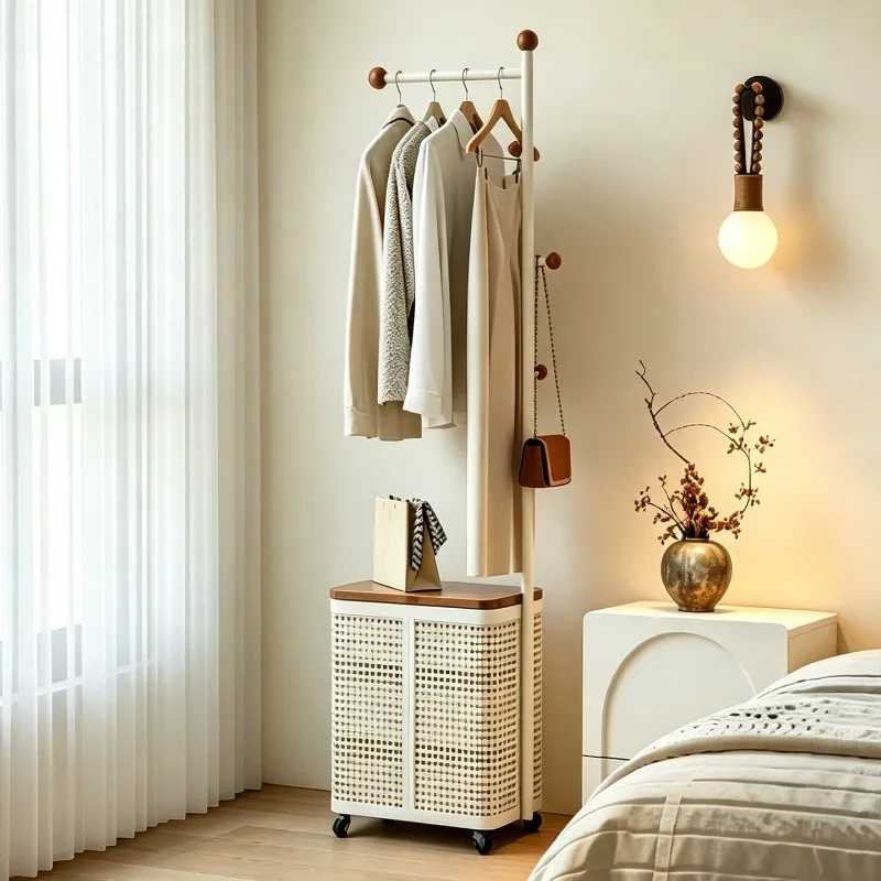 White Corner Clothes Stand Wheel Cool Shelving Entrance Tree Coat Rack Hat Jacket Storage Colgadores De Ropa Furniture Home