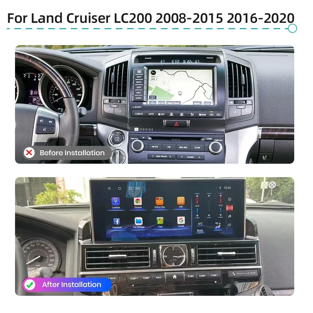 720P Android 14 Car Radio For Toyota Land Cruiser LC200 2008-2015 2016-2020 Navigation CarPlay GPS Multimedia Player 4G Wifi RDS