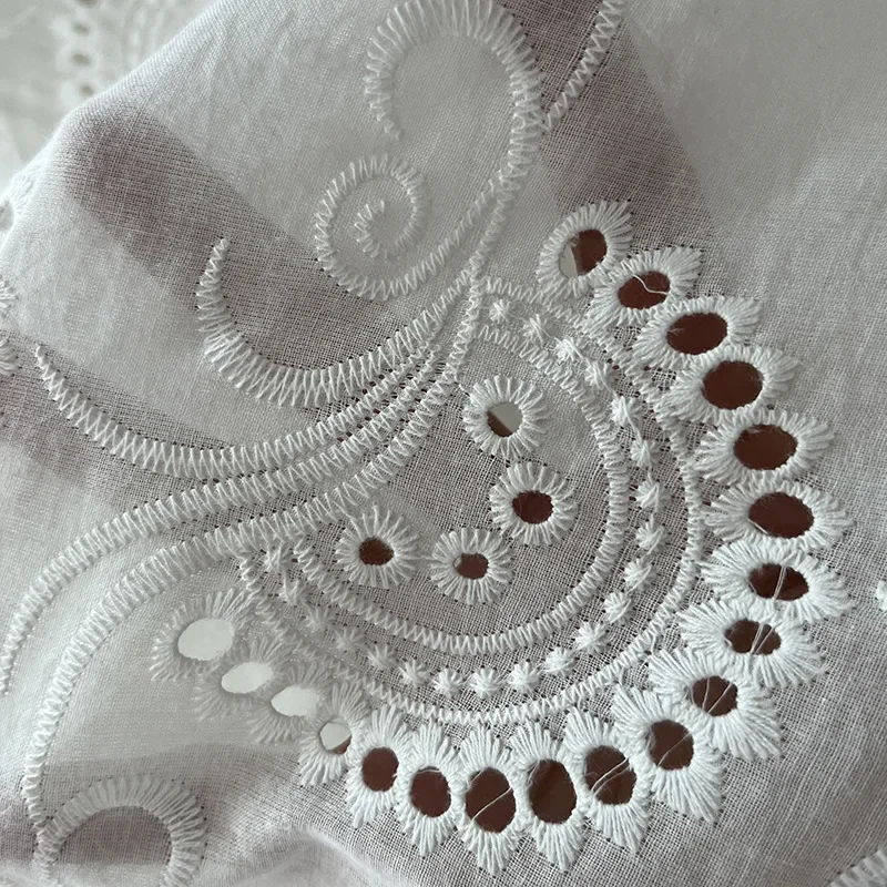 

Floral Embroidered Cotton Lace Fabric Hollow Out Design Dress Shirt Handmade Diy Sewing Cloth