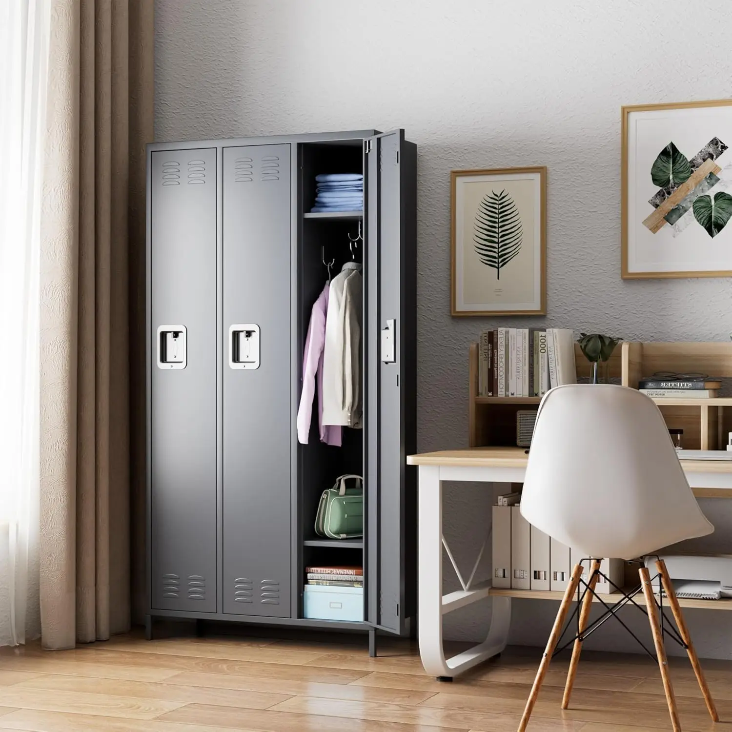 خزانة تخزين معدنية من أوبابو مع 3 أبواب، خزانة معدنية للموظفين مع 9 خطافات للمدرسة والمكتب والصالة الرياضية والمنزل