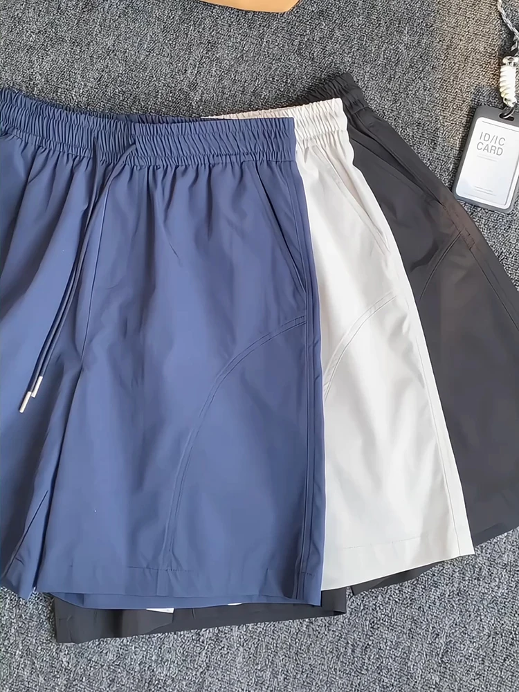 

Мужские летние спортивные шорты из быстросохнущего нейлона с эффектом ледяного шелка, американского кроя, для активного отдыха, повседневные, с разрезами по бокам, длиной до колена