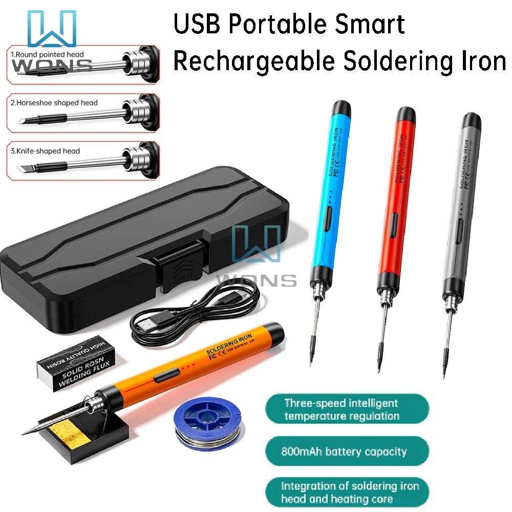 USB Cordless Rechargeable Soldering Iron Pen 5V 8W 800mAh High Capacity Battery Intelligent 300-450℃ Temperature Adjustable