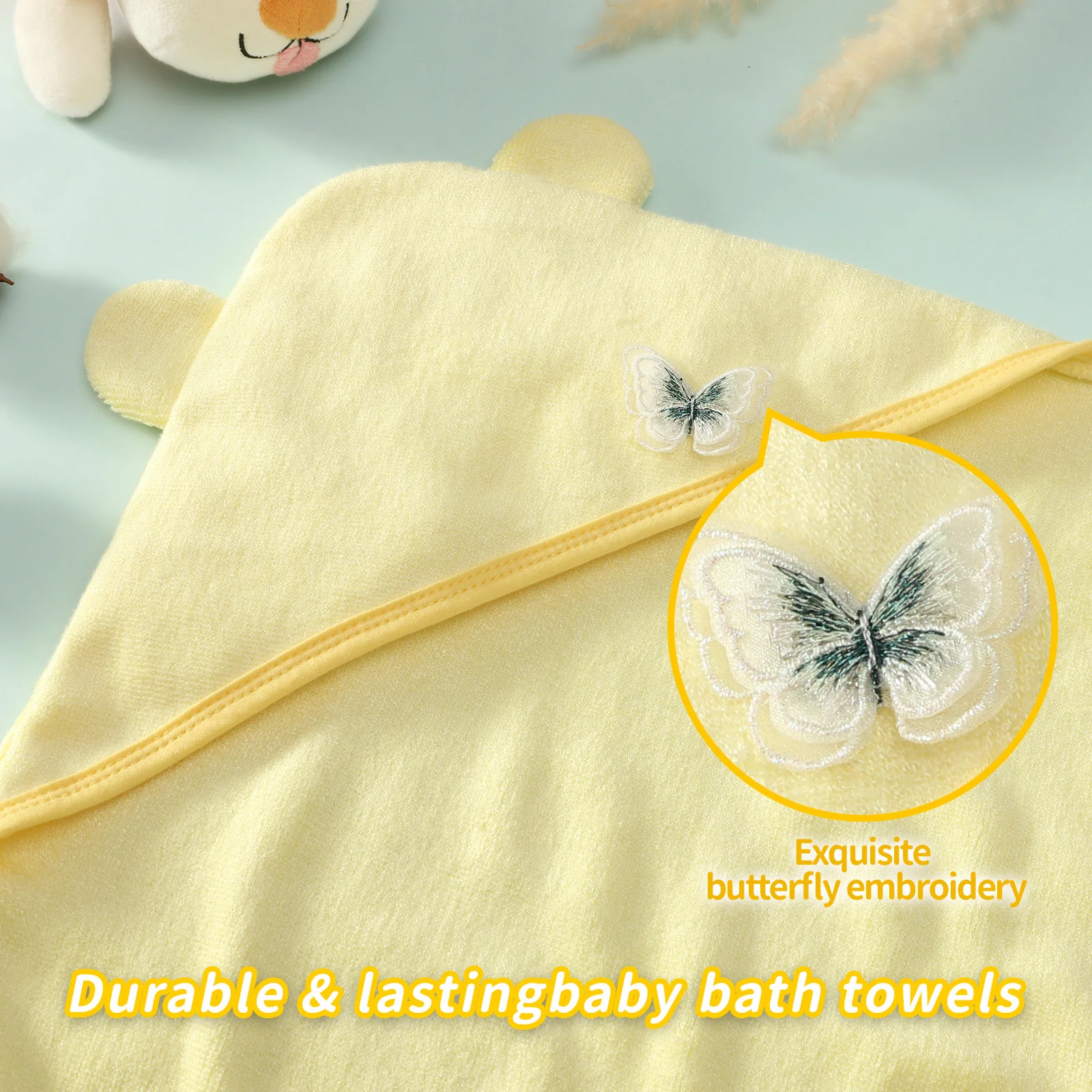 Hooded Bath Towel for Newborns, Bath Towels For Kids Ages 0-8 Yrs, 40'' x 40'', Yellow