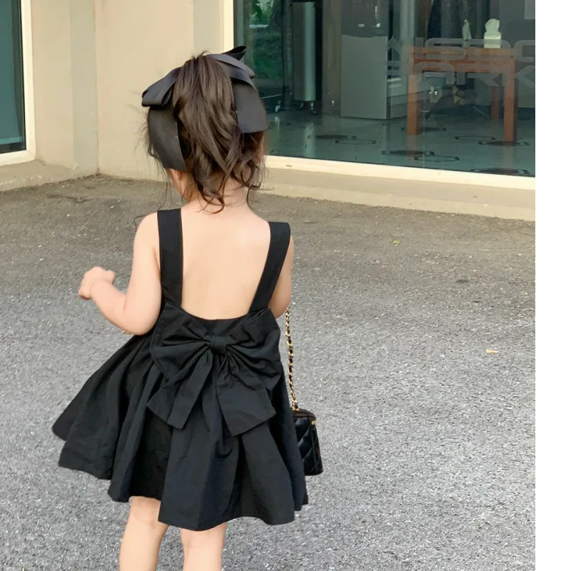 Summer Girls' Cotton Camisole Dress Fashionable Children's Baby Backless Bow Tie Dress
